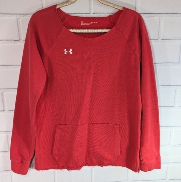 Under Armor Red Raw Hem Kangaroo Pocket Sweatshirts - Picture 1 of 4